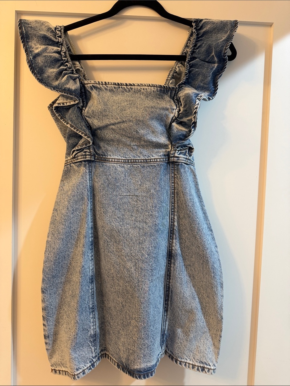Forever 21 Ruffled Square Neck Denim Mini Dress - Light Blue